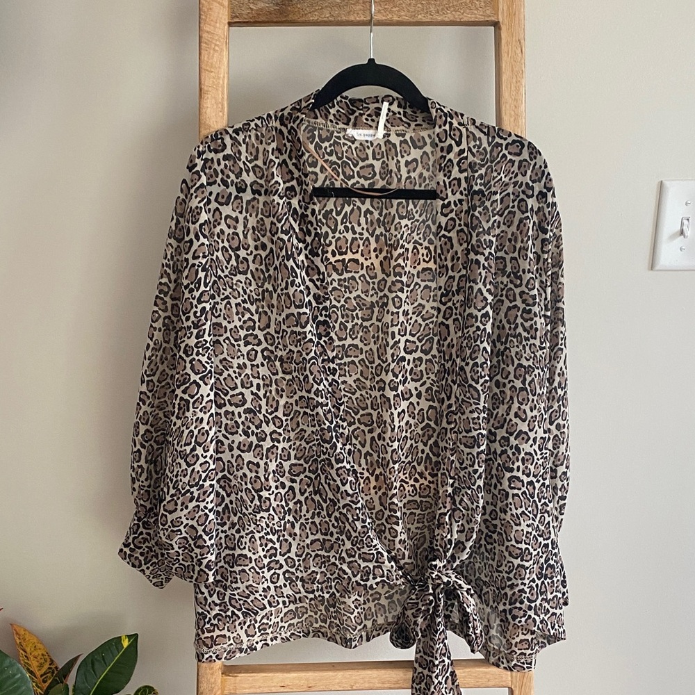 Blu Pepper Animal Print Tie-Front Blouse